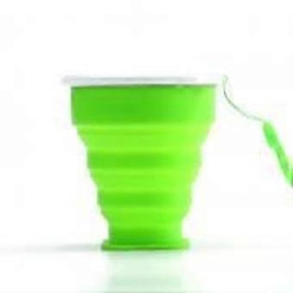 Bärbar hopfällbar silikonmugg med lock för utomhusbruk, kaffemugg, campingmugg Green