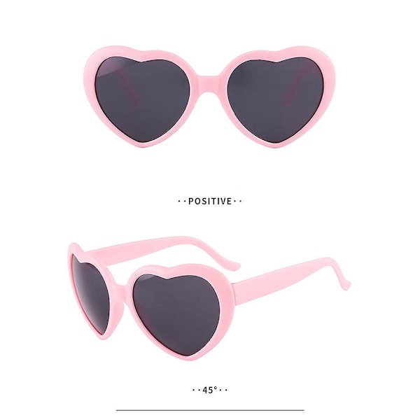 Hjärtformade glasögon med ljuseffektdiffraktion, persikaformade specialeffektglasögon, 3d hjärtformade solglasögon (rosa)