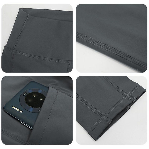 Kvinnors höga midja sidoficka tights sport leggings yogabyxor（4(S) svart）