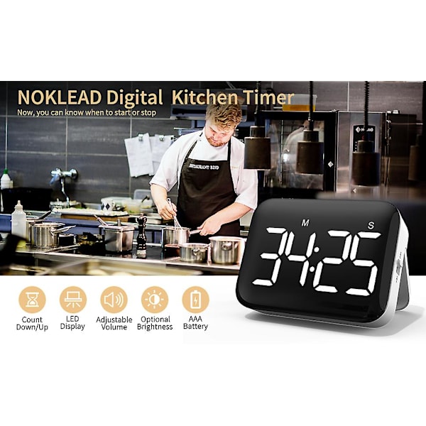 Digital Køkken Kogetimer Magnetisk Nedtælling Tæller Op Timer Med Stor LED Display Høj Lydstyrke Og 2 Lysstyrke