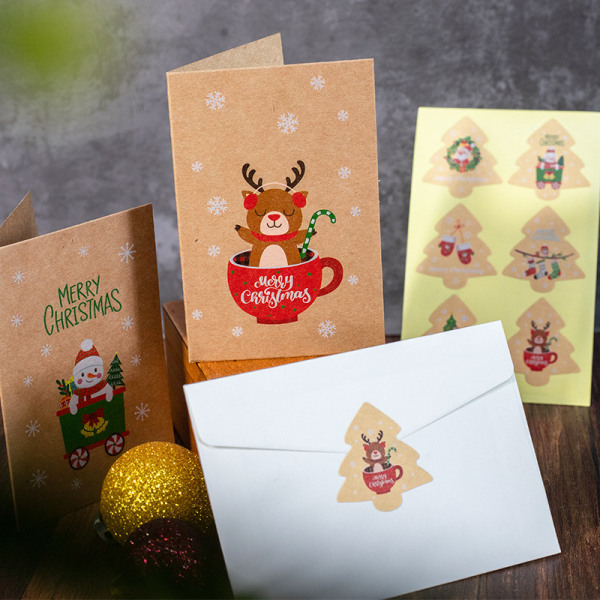 6 kort, 6 kuverter, 6 klistermærker, glædelig julegave ca
