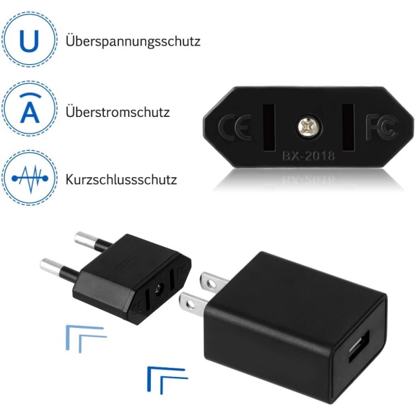 4-pack reseadapter från USA till EU, USA-kontakt till 2-stifts euro/tysk kontakt A