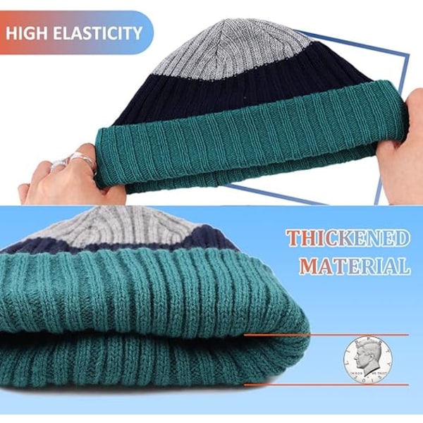 Halsduk set, stickad mössa för babypojke, flickor, småbarnsstickad vintermössor, barn varma mössor, snöskallar, pojkar, flickor, 2-8 år - Haqing marinblå ljusgrå