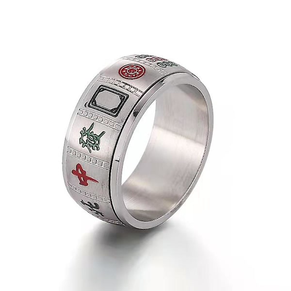 Anti-ångestgåva Mahjong-ring Lyckoringsar i rostfritt stål Roterande fidgetspinner Ångestdämpande ring för män pojkar kvinnor 11