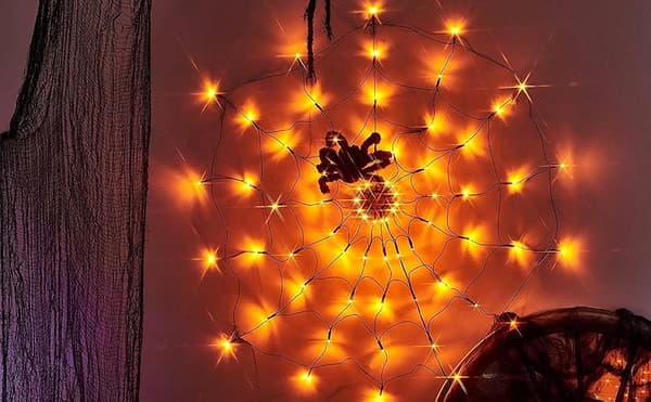 Halloween Edderkop Spind Lys 70LED Orange Lys med Sort Edderkop W