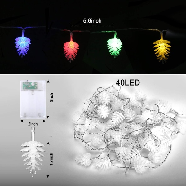 Julelys med furukongler, 40 LED-lys, 6 meter