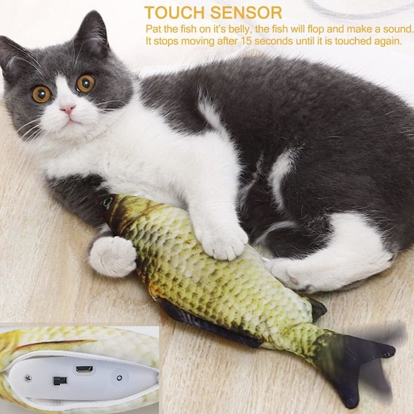 Mjuk Fisk Katt Leksak 11 tum Interaktiv Kattmynta Katt Leksak Realistisk Plysch Simulering Mobil Fisk Katt Leksak, Tvättad, Gul Karpfisk
