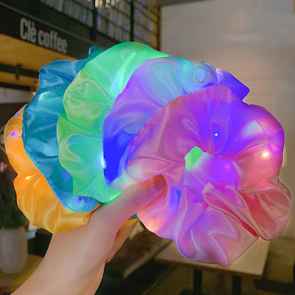 LED Lysende Scrunchie 5 Stykker Lysende Elastiske Hårbånd Lysende Hårbånd til Hestehale til Neon Halloween Jul Fødselsdag Nytår