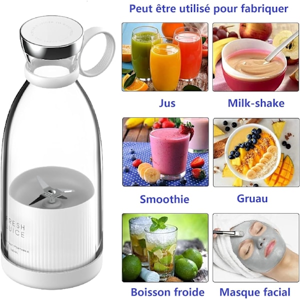 Vit Smoothie Blender, 350ML Bärbar Mini Blender Blender, Fres