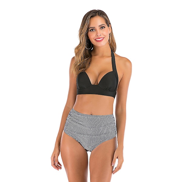 Kvinnors högmidjade bikinis set push up bikini baddräkt tvådelad baddräkt badkläder kostym (3XL ränder)