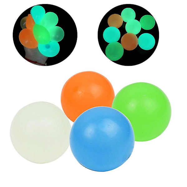 Ljusbollar med hög studs, lysande stressboll, klibbig vägg, ångestleksak, lyser i mörkret (6 cm)