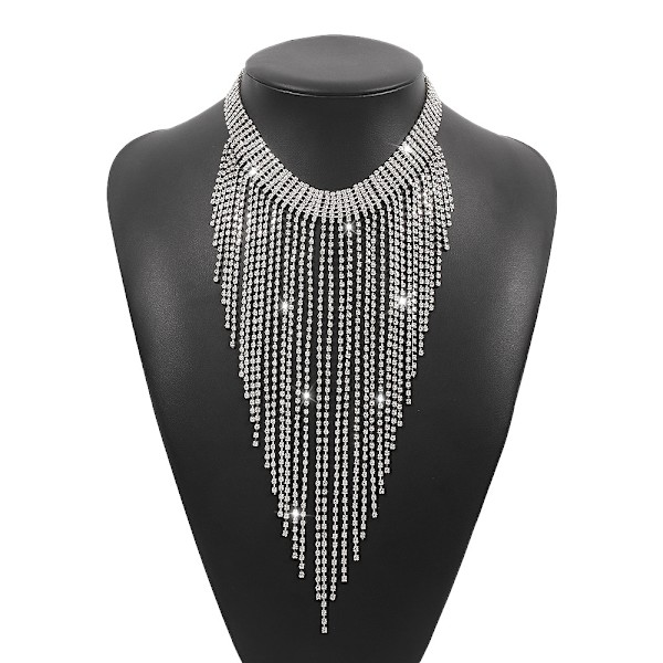 Antik strass halsband silver guld tofs kedja ljus låda halsband kvinnor flickor smycken