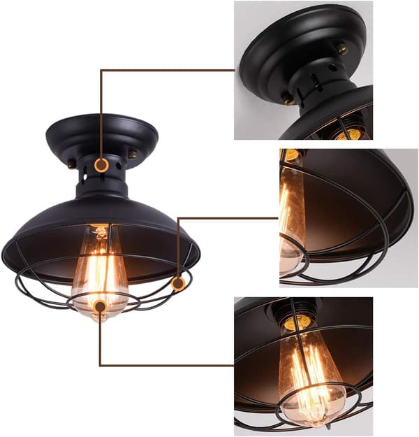 Sort Rustik Loftslampe, E27 Samlet Mini Semi-Flush Mount P