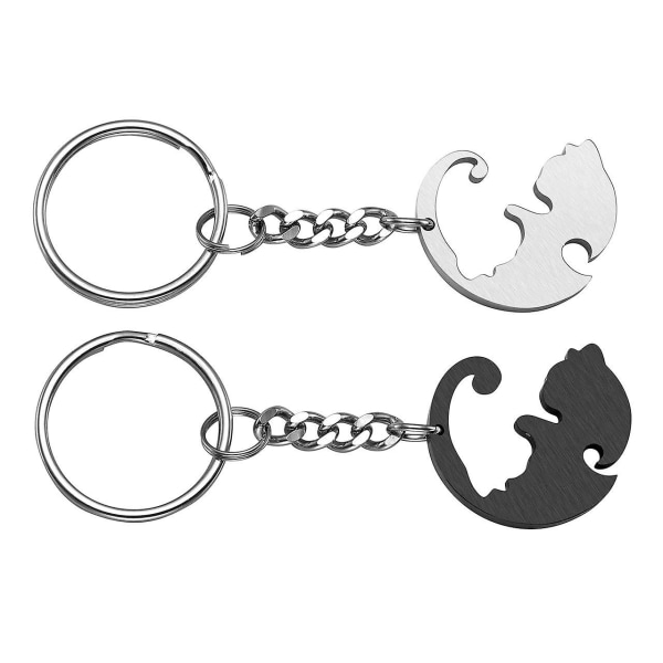 Nyckelringar för par Yin Yang Cat Nyckelring Rostfritt stål Pussel Katter Nyckelring till hans och hennes vänner Alla hjärtans present
