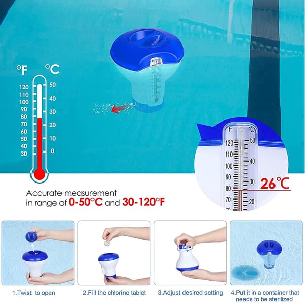 Pool Klor Dispenser med Termometer, Pool Klor Flytare, Flytare