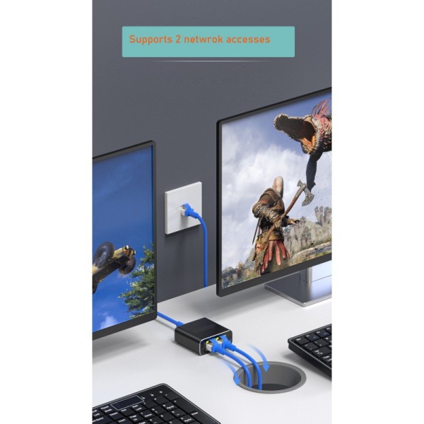 1000Mbps Ethernet-jakaja 1 sisään 2 ulos nopea kaksoisportti RJ45