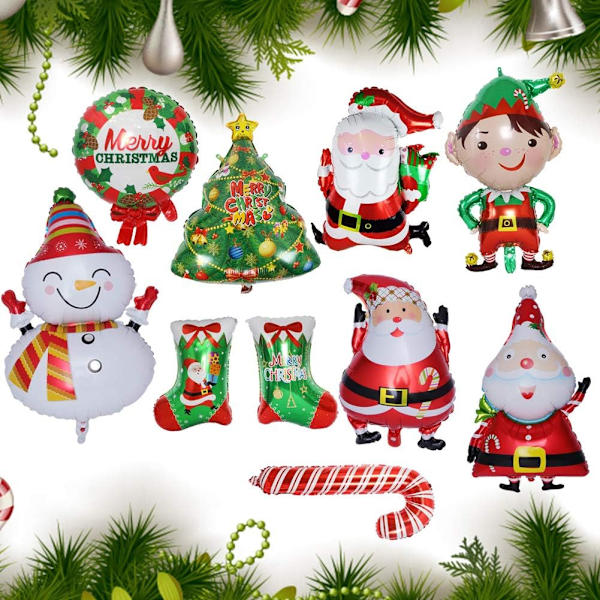 Juleballon 9PCS Oppustelige Folieballoner Julemanden Jul