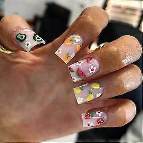 Litet Blomma Jordgubbe Färsk Apelsin Frukt Nagelkonst Set 24 Flye252617