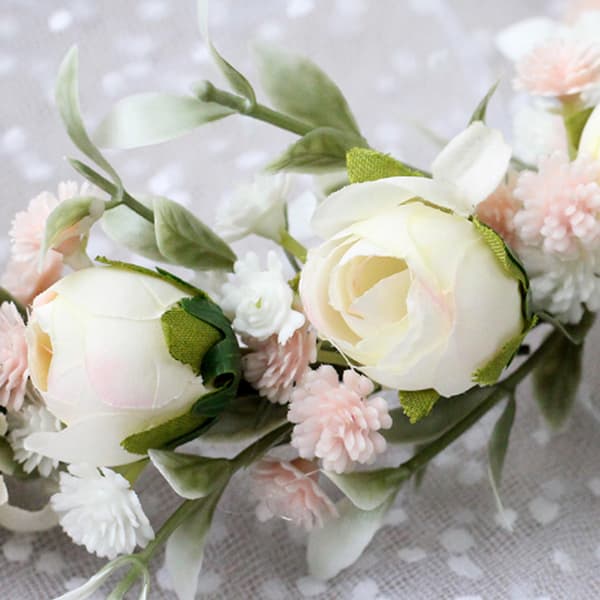 Simulert rose pannebånd, blomsterkrone bryllupskrans hodeplagg