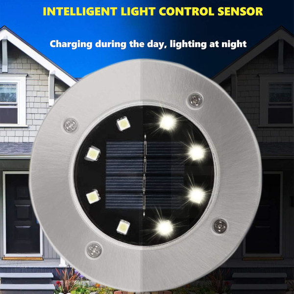 Solcellslampor för marken, 8 LED IP65 Vattentäta 6000k Solcellslampor för marken (vita) 4-pack Vitt ljus