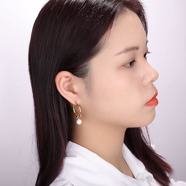 Simuloitu Danlge Pearl 925 Sterling Silver Hoop -korvakorut