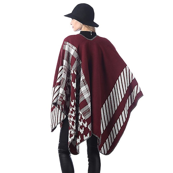 Ponchos för Kvinnor Överdimensionerad Vinterhalsduk Stickade Ponchos Kappor Damkoftor Varma Bärbara Filtar Huvtröja (P386)