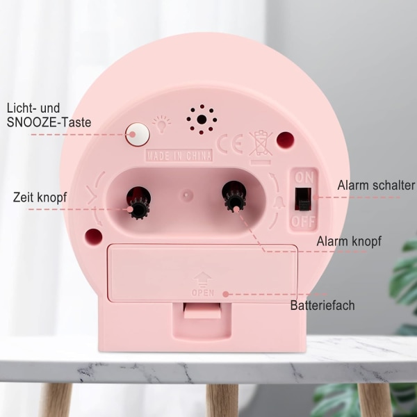 Børnevækkeur, Rejsevækkeur, Lille Letvægts Rejse Quartz Vækkeur, Lydløs Ikke-Snoozing Analog Vækkeur med Snooze og Lys, Pink