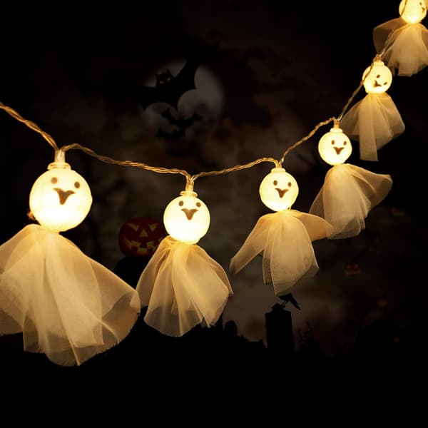 Halloween Ghost String Lights - 6ft 40stk LED Lace Ghost Wall Dekor