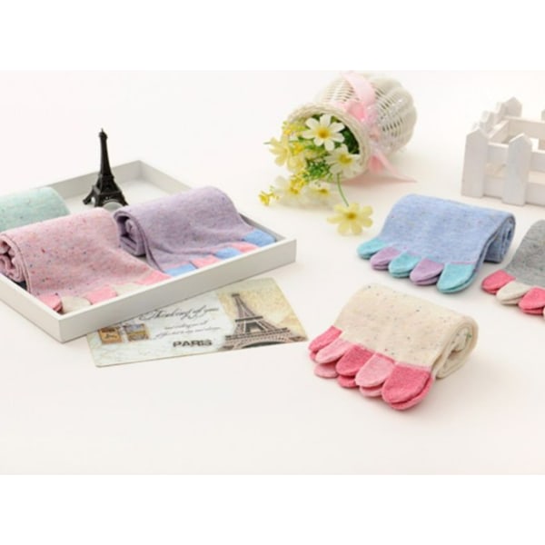 Beige Farve-Korte 5 Finger Sokker med Multicolor Bomuld Tæer, til