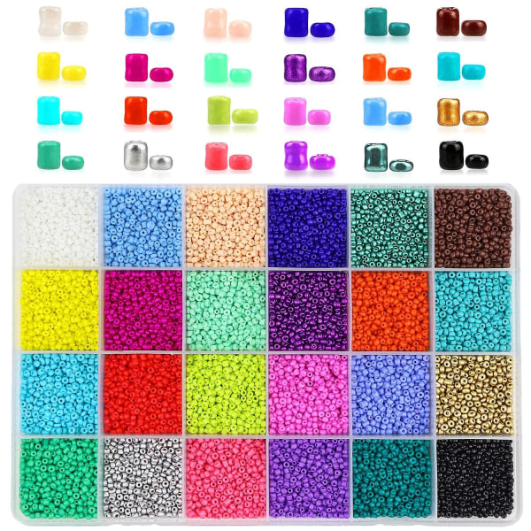 24.000 stk. glasperler 2 mm små perler til smykkefremstilling 24 assorterede uigennemsigtige farver hul 0,6 mm armbånd halskæder