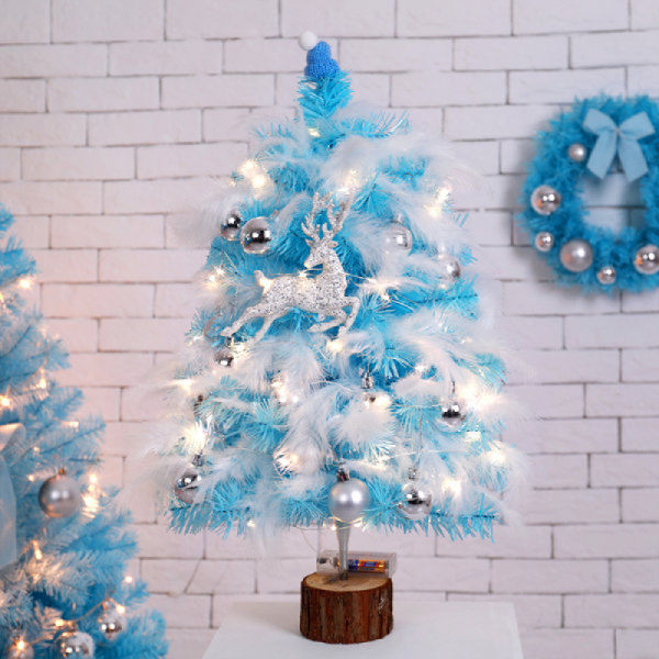 Blåt kunstigt juletræ med LED lys - 45 cm