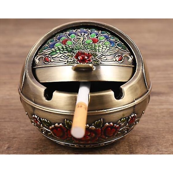 Vindtät askkopp med lock i legering, stor retro askkopp för hemmet, kreativa prydnadsföremål för heminredning