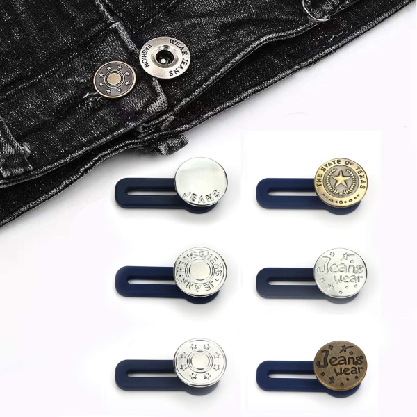 Gummi elastisk knappförlängning för jeans, byxor, kjolar eller muddar 6 stycken