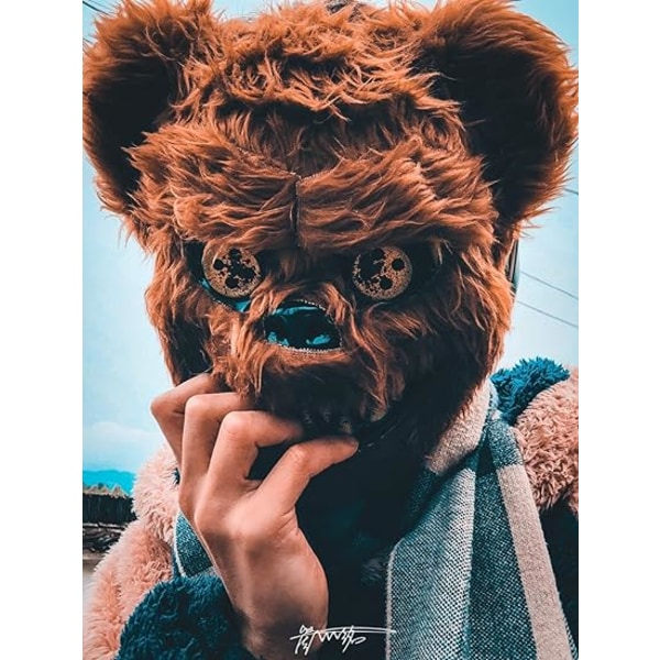 Halloween Horror Mask Bear Mask, Bloody Plush Hood, Cosplay Costu