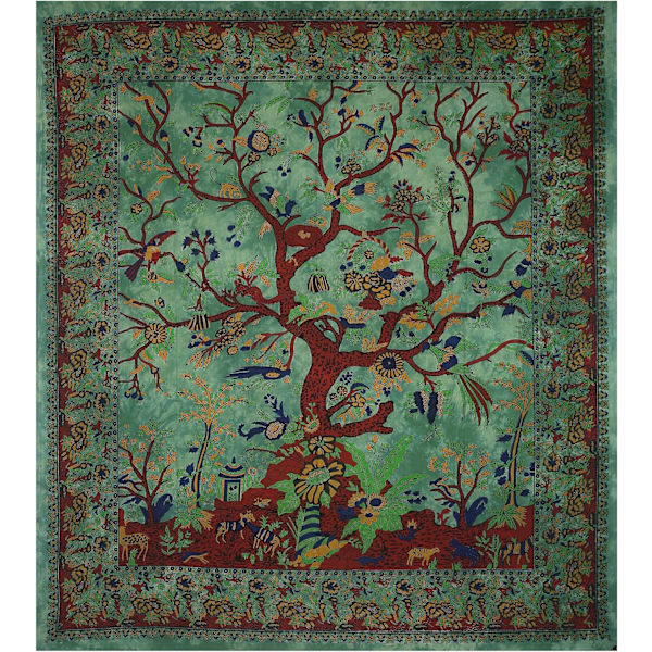 Kunstboks - Grønt Livets Træ vægtæppe, 180 * 230cm