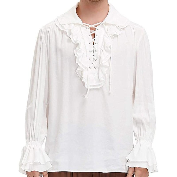 Piratskjorte for menn renessanse middelaldersk cosplay-t-skjorte vestlig turist-piratkostyme for menn（L hvit）