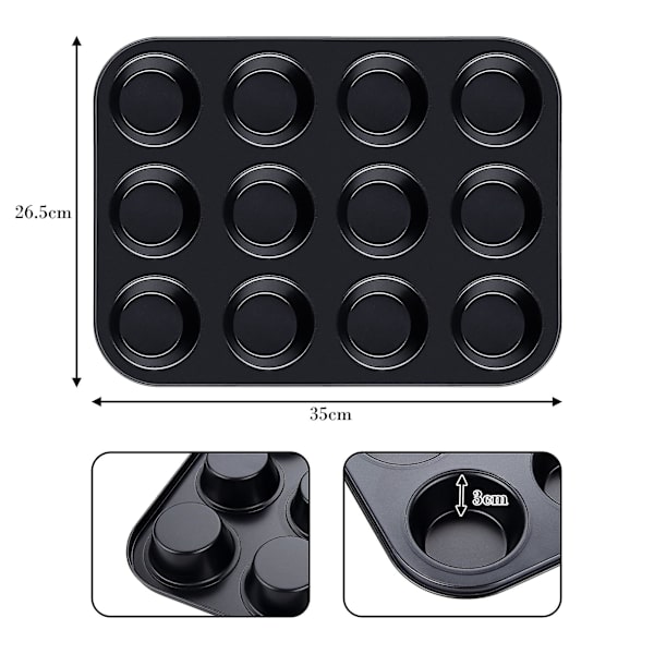 Smultringform Non Stick Belegg 12 Hull Karbonstål Stekebrett For Kake Kjeks Bagel Sandwich Muffins 13,7x10,4 Tommer