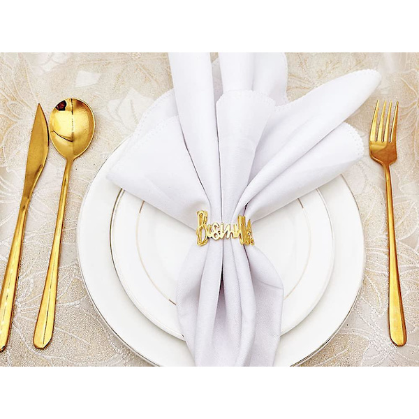 6 stk Serviettringer Metall Bismillah Bokstav Serviettring Sett For Bryllupsfest Jul Thanksgiving (gull), 4.2x3.6cm（Gull）