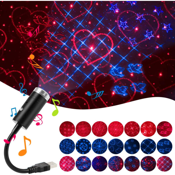 (Blå&Röd) USB Star Night Light, 9 funktionslägen | 21 Belysning