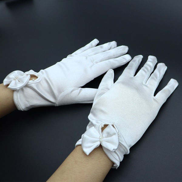 Vita blandade handskar, korta, svarta, med båge D Korta handskar för kvinnor