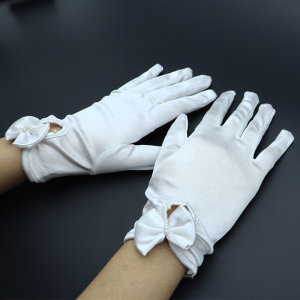Vita blandade handskar, korta, svarta, med rosett D Damkorta handskar