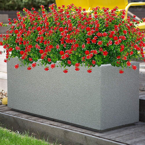 Konstgjorda falska blommor utomhus, falska plastgrönska bröllopsbondgårdsinredning 24 st röd lotus (röd)