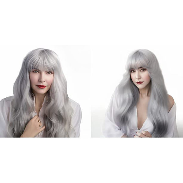 Toupee Langt Krøllet Sølv Parykk for Kvinner Cosplay Daglig Parykker