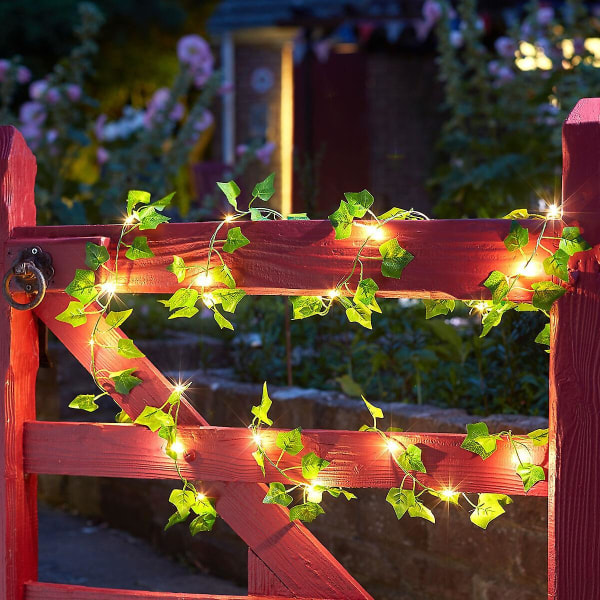 Tekoäly vihreä lehti rottinki Garland String Lights Vine Fairy Led kuparilanka sisustus aurinkovoimalla 20 Led（32.8ft akku）