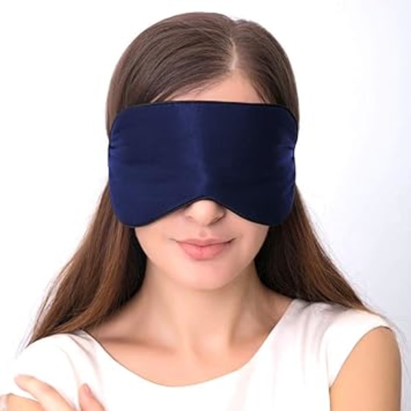 (Blue.)Silk eye mask, sleep mask, adjustable strap, lightweight b