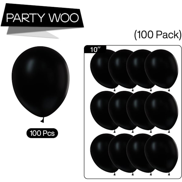 100 stk. 10 tommer sorte heliumballoner, sorte heliumballoner