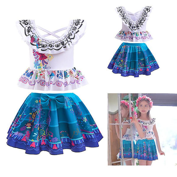Magic Full House Encanto Pigebørns badedragt Cos dragt Et ord skulder Piger Cosplay scene kostume（140cm）
