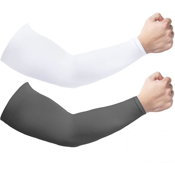 2 Pairs Sun Uv Protection Cooling Arm Sleeves For Men &amp; Women, Upf 50 White - Deep-grey