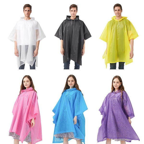 Regnponcho för kvinnor och män (2-pack) med dragsko-huva för vuxna (vit)
