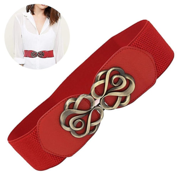 Bredt elastiskt midjebälte för damer Retro Damklänning med stretchbälte (röd)